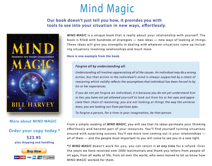 Mind Magic - our book doesn't just tell you hwo, it provides you with tools to see into your situation in new ways, effortlessly.